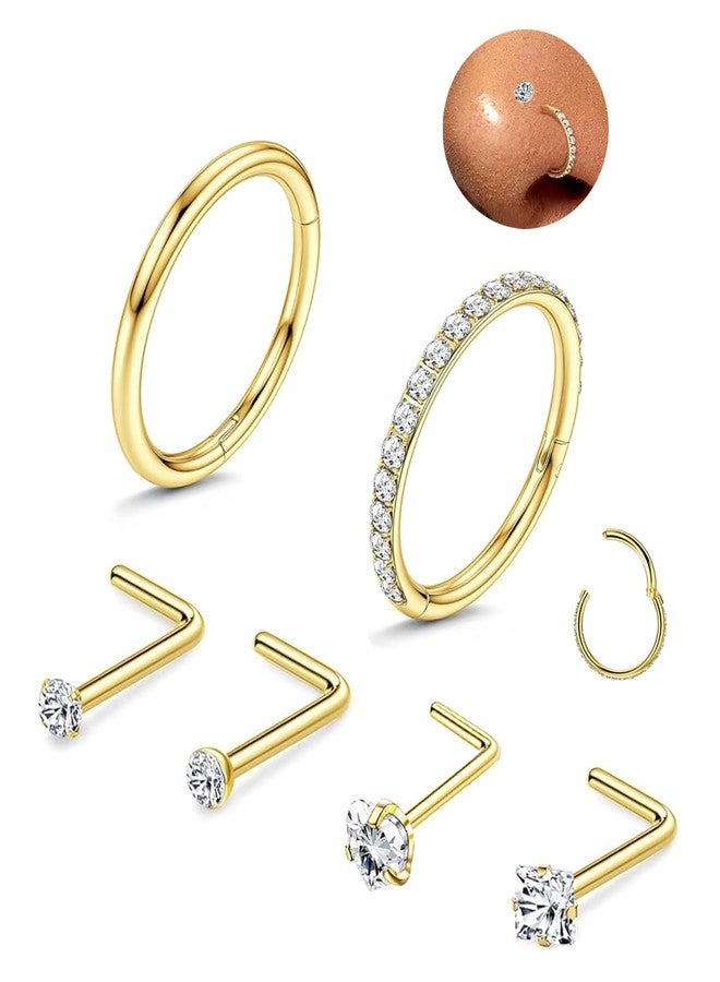 مجموعة حلقات أنف Purbeaut مقاس 18G وحلقات أنف مقاس 20G للنساء والرجال، مصنوعة من الفولاذ الجراحي المقاوم للصدأ 316L المضاد للحساسية، مرصعة بأحجار الزركونيا المكعبة على شكل قلب وأحجار ألماس صناعية على شكل حرف L، 6 قطع ذهبية اللون - Image 1